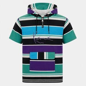 Karl Kani Hoodie XL Striped Spell Out Short Sleeve Pocket Y2K Streetwear